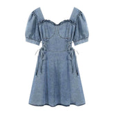 Puff sleeve jean dress for ladies